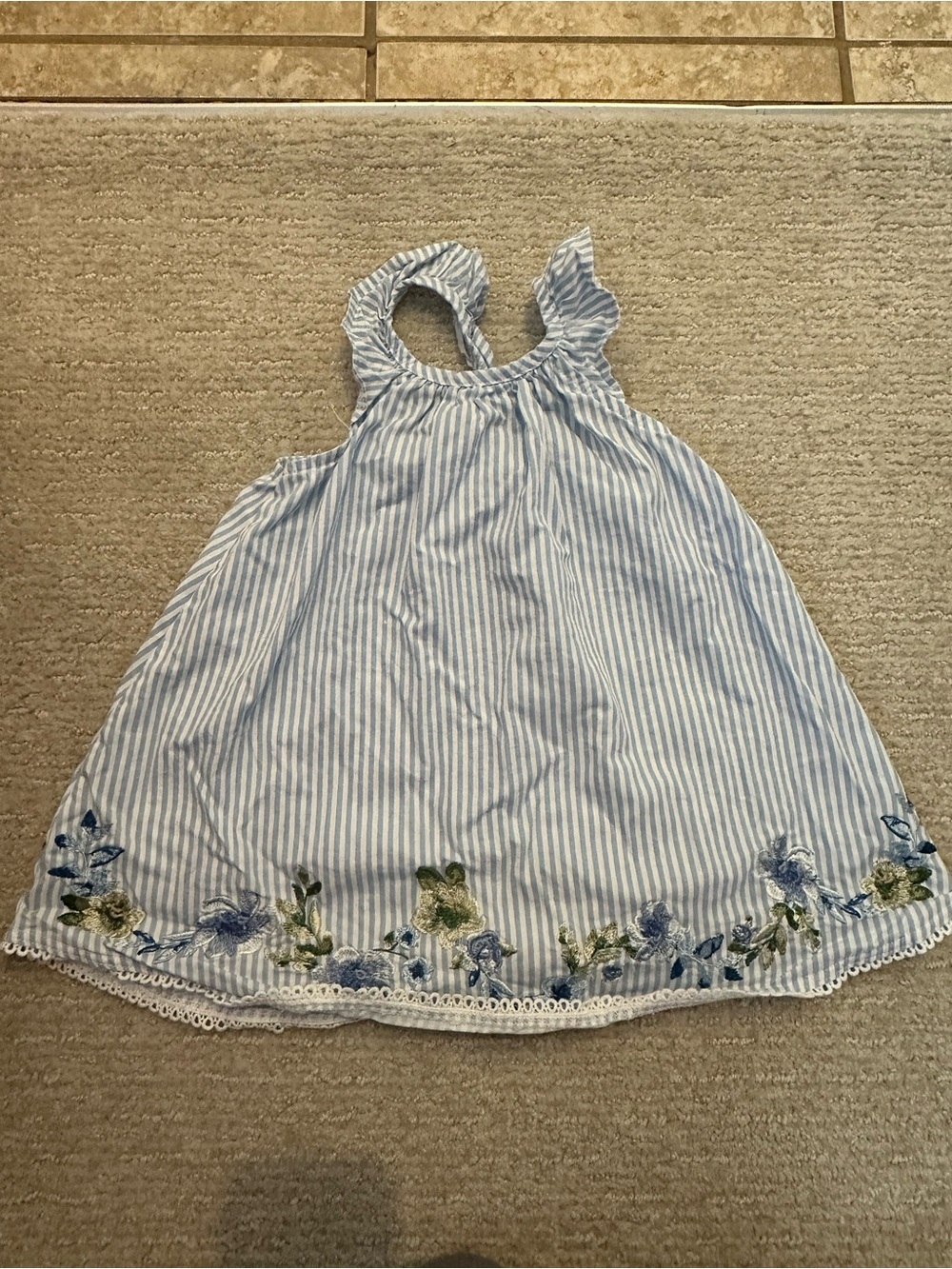 Mud Pie Blue & White Striped Embroidered Tank Dress